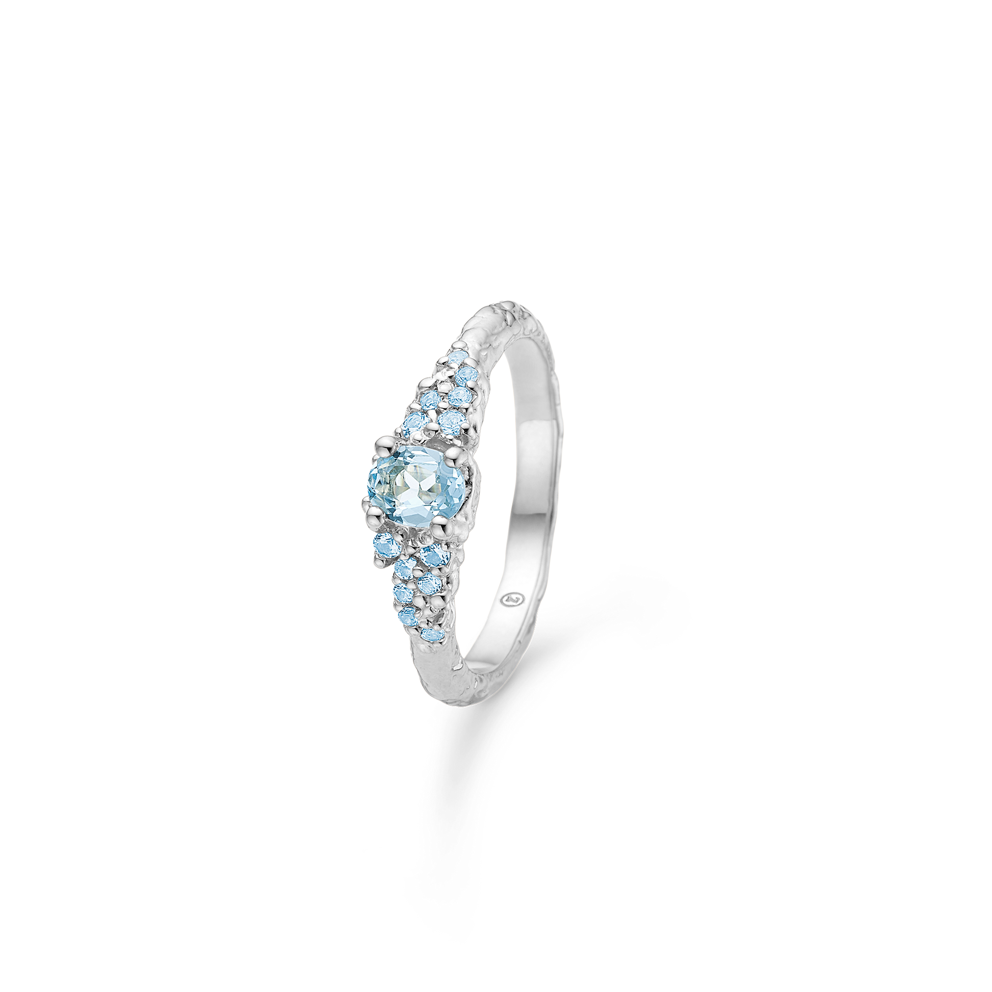 Sølv ring "Fragments" m. blå zirk.