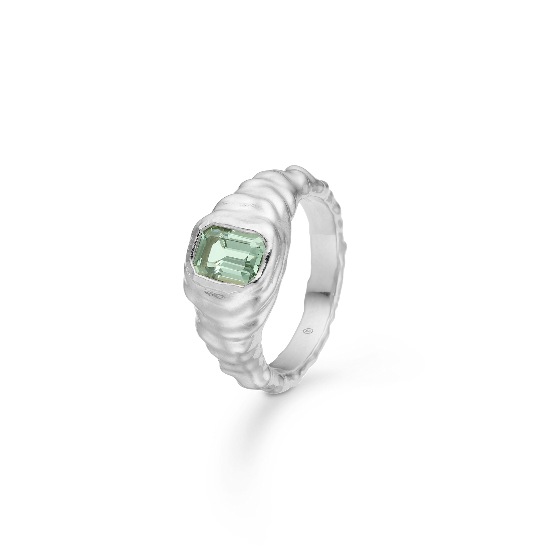 Sølv ring "Icicle" m. grøn zirk.