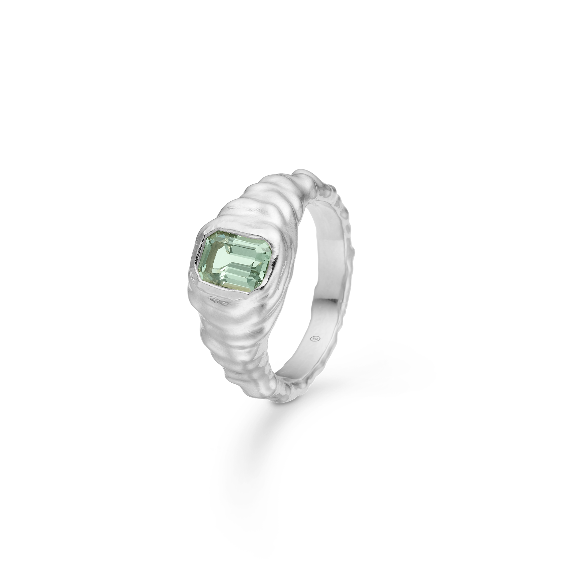 Sølv ring "Icicle" m. grøn zirk.