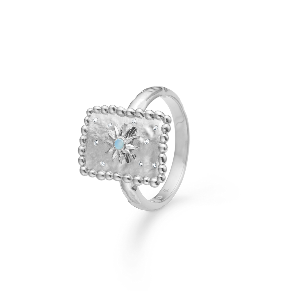 Sølv ring "Liora" m. blå zirk.