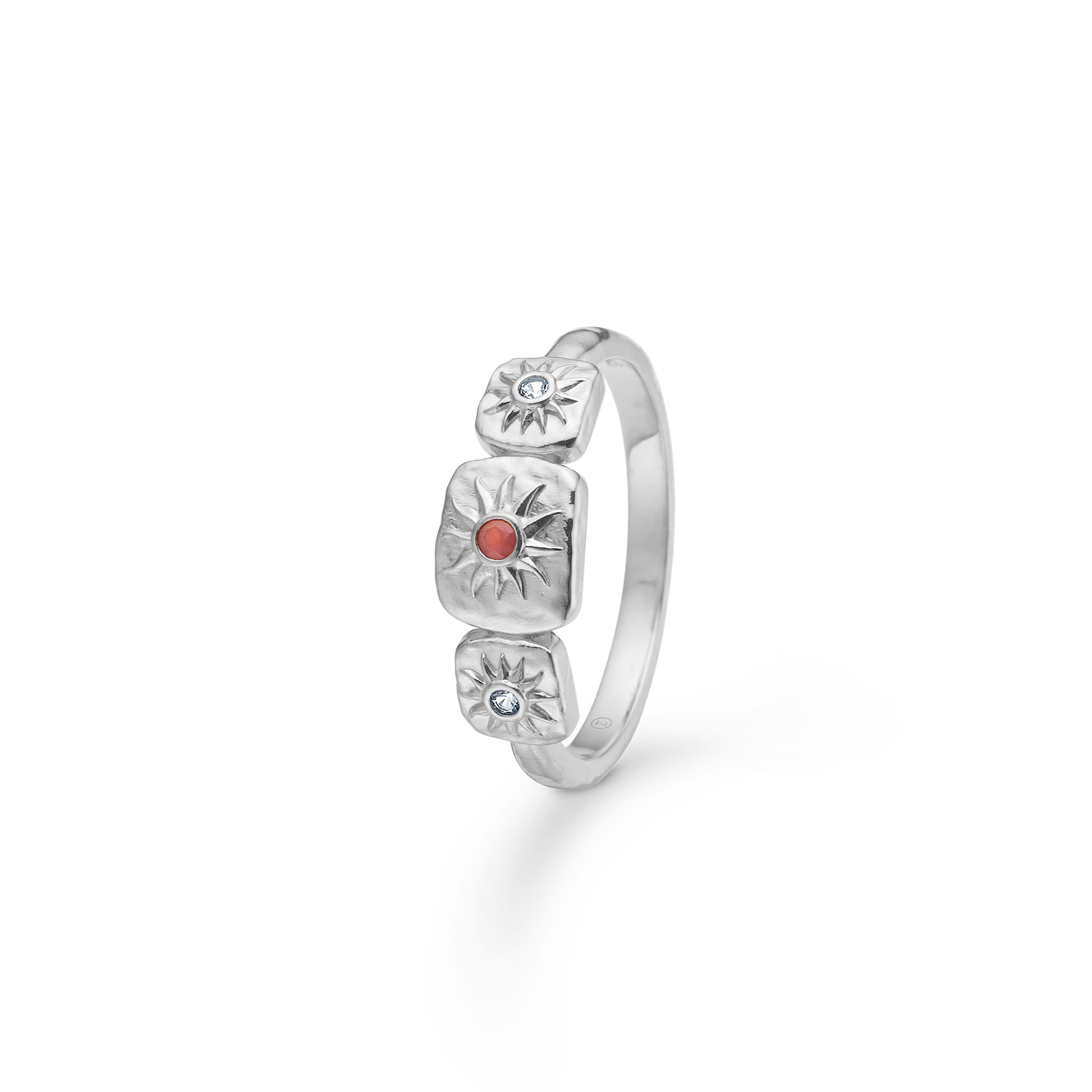 Sølv ring "Solara" rød zirk.