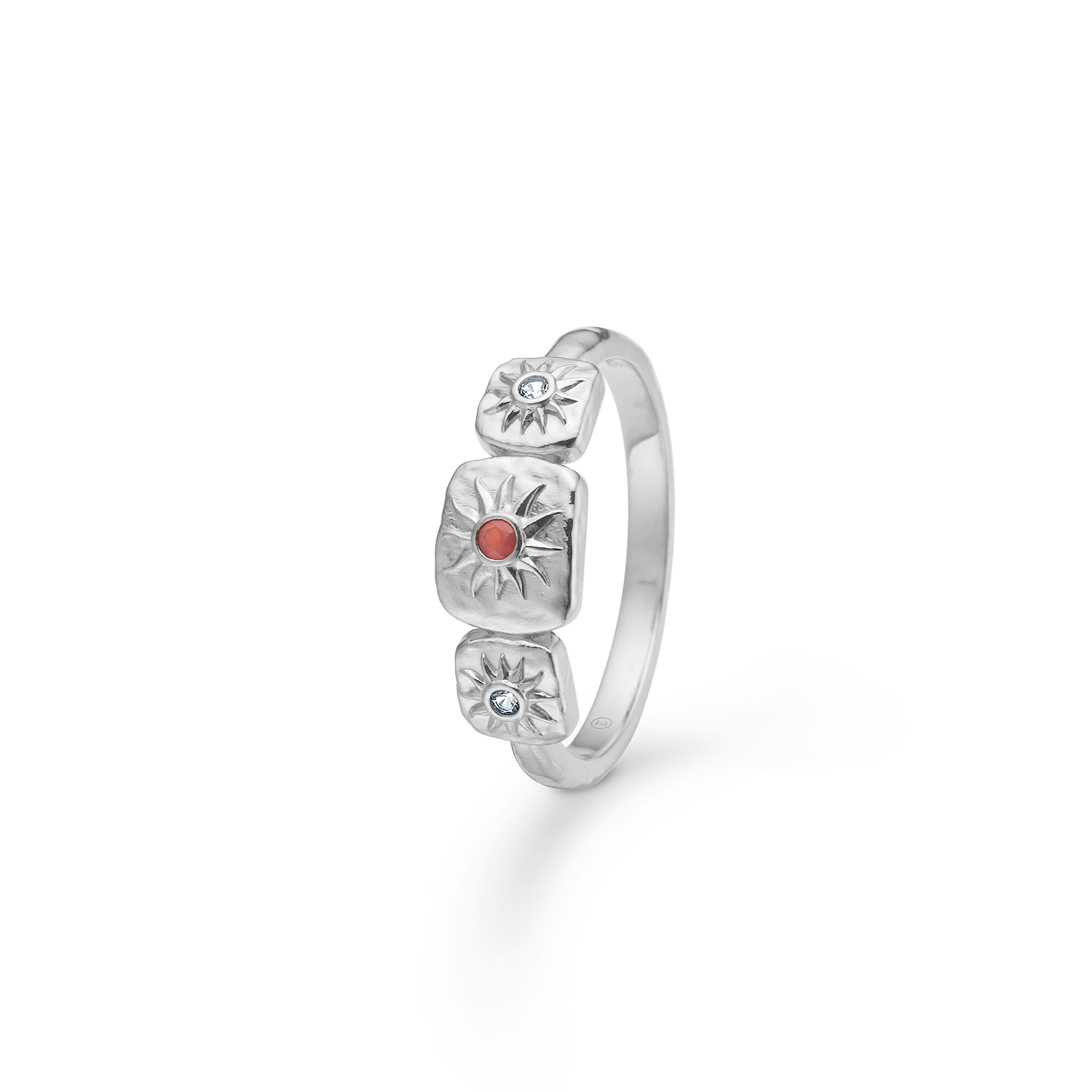 Sølv ring "Solara" rød zirk.